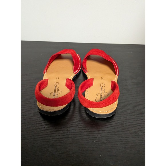 Menorquina Furan Red Suede Avarca Sandals Spain Slingback Peep Toe Flats US 6.5 - Picture 4 of 9